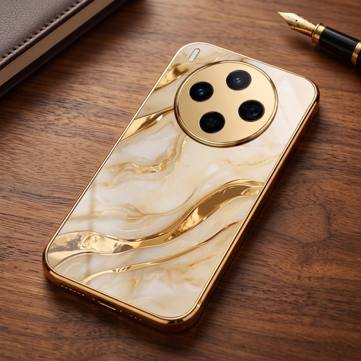 Vivo X300 5G Marvel Texture Gold Electroplated Glass Phone Back Case