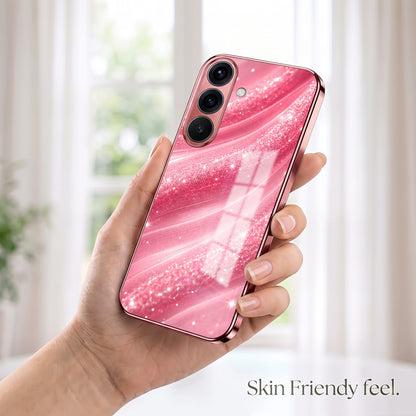 Samsung Galaxy A56 5G Luxury Glitter Wave Pink Electroplated Glass Phone Back Case