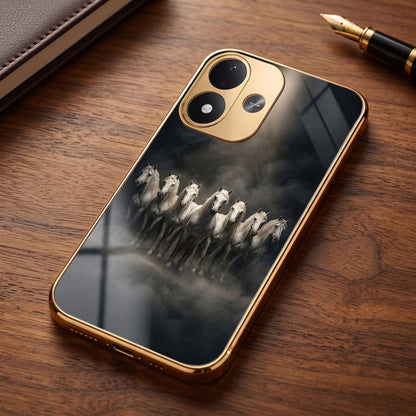 Redmi Note 17 5G Running Horses Gold Electroplated Glass Phone Back Case