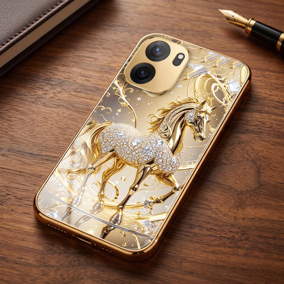 OnePlus Nord CE6 5G Luxury Horse Texture Gold Electroplated Glass Phone Back Case