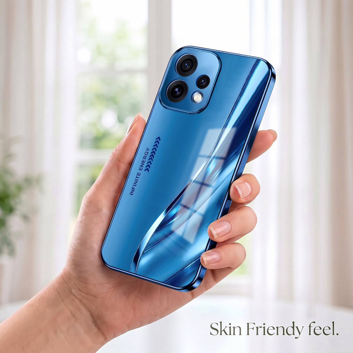 Oppo Reno 15 5G Luxury Infinity Energy Blue Electroplated Glass Phone Back Case