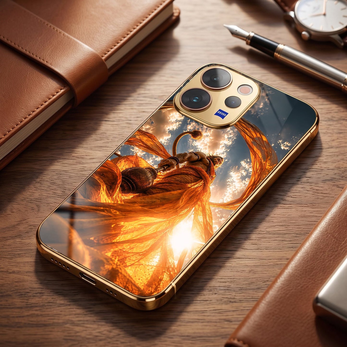 Vivo V70 5G Divine Hanuman Gold Electroplated Glass Phone Back Case