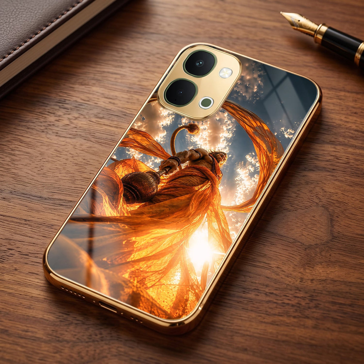 Vivo T5x 5G Divine Hanuman Gold Electroplated Glass Phone Back Case