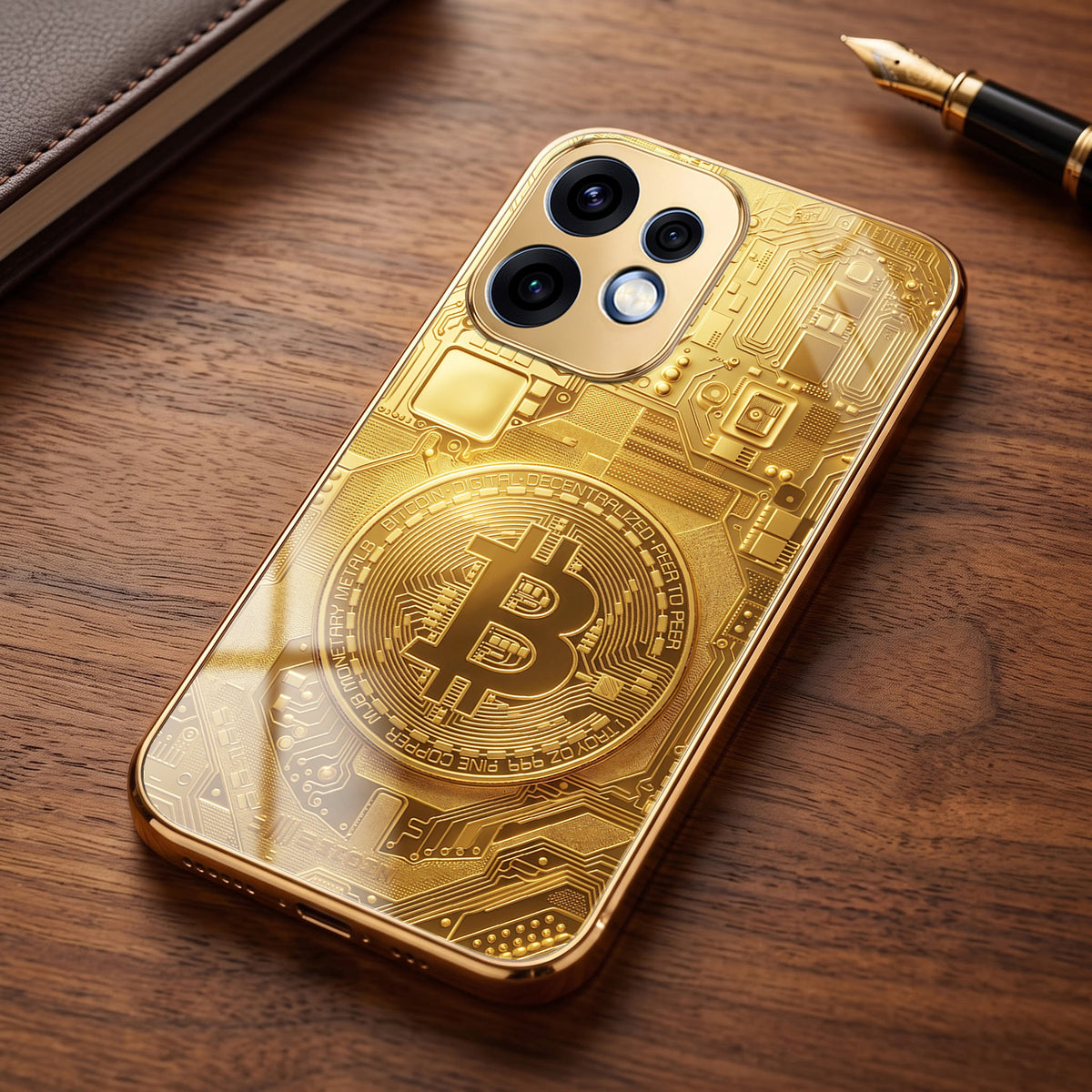 Oppo Reno 16 5G Bitcoin Gold Electroplated Glass Phone Back Case