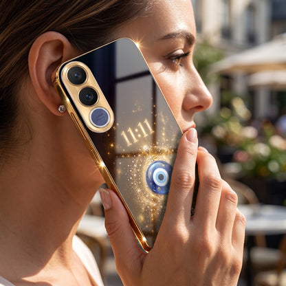 Vivo V70 Fe God’s Plan Evil Eye Gold Electroplated Glass Phone Back Case