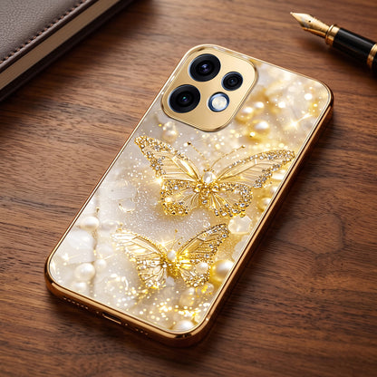 Oppo Reno 16 5G Golden Butterfly Gold Electroplated Glass Phone Back Case