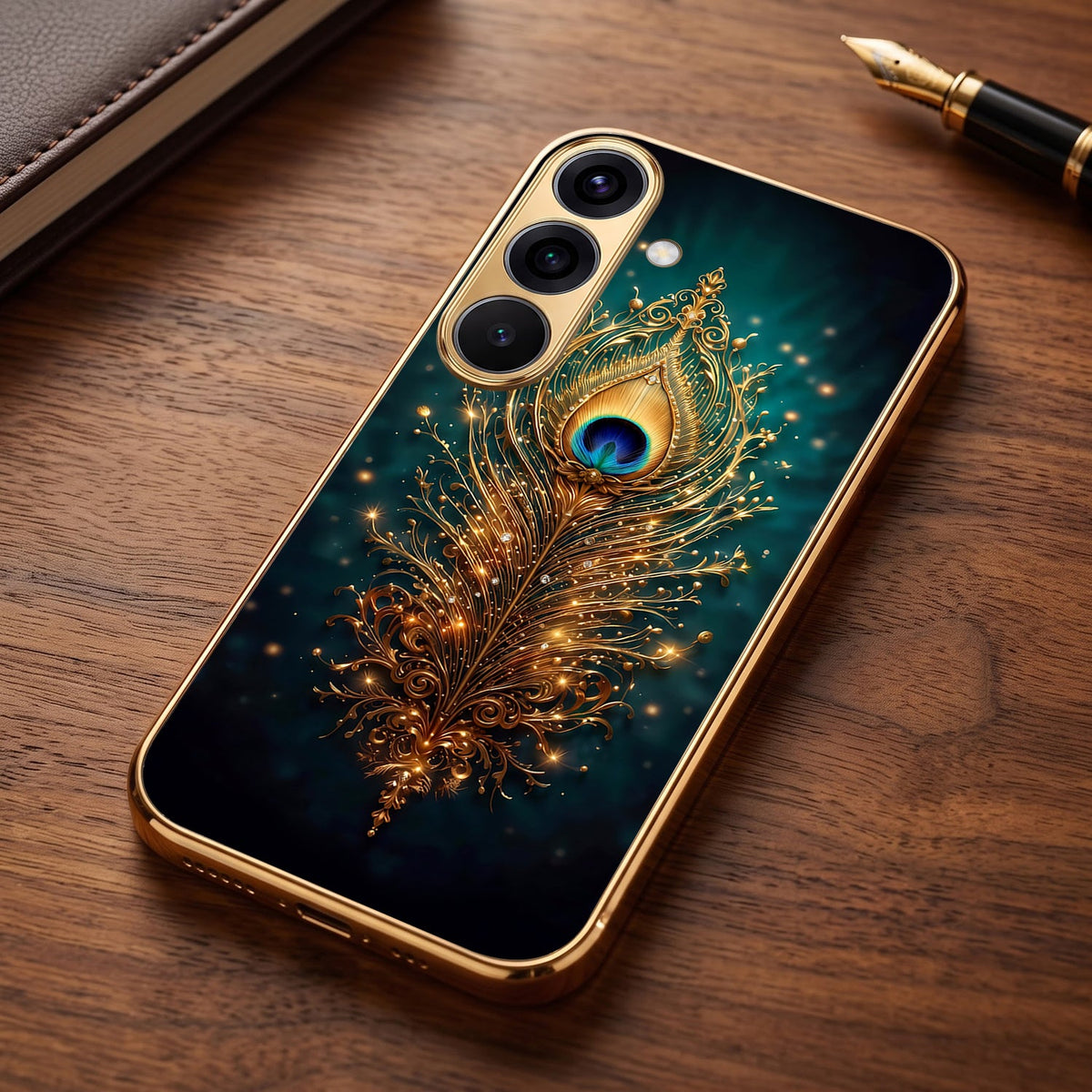 Samsung Galaxy A36 5G Golden Peacock Feather Gold Electroplated Glass Phone Back Case
