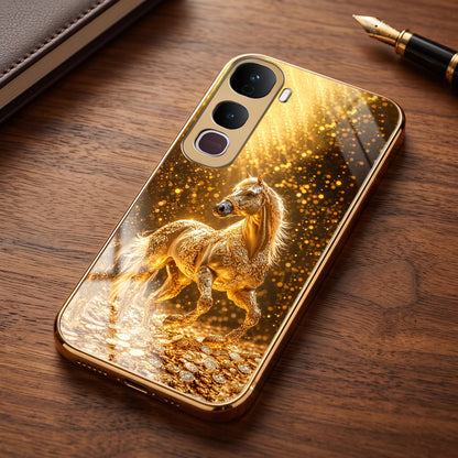 Vivo Y400 Pro 5G Golden Horse Sparkle Gold Electroplated Glass Phone Back Case