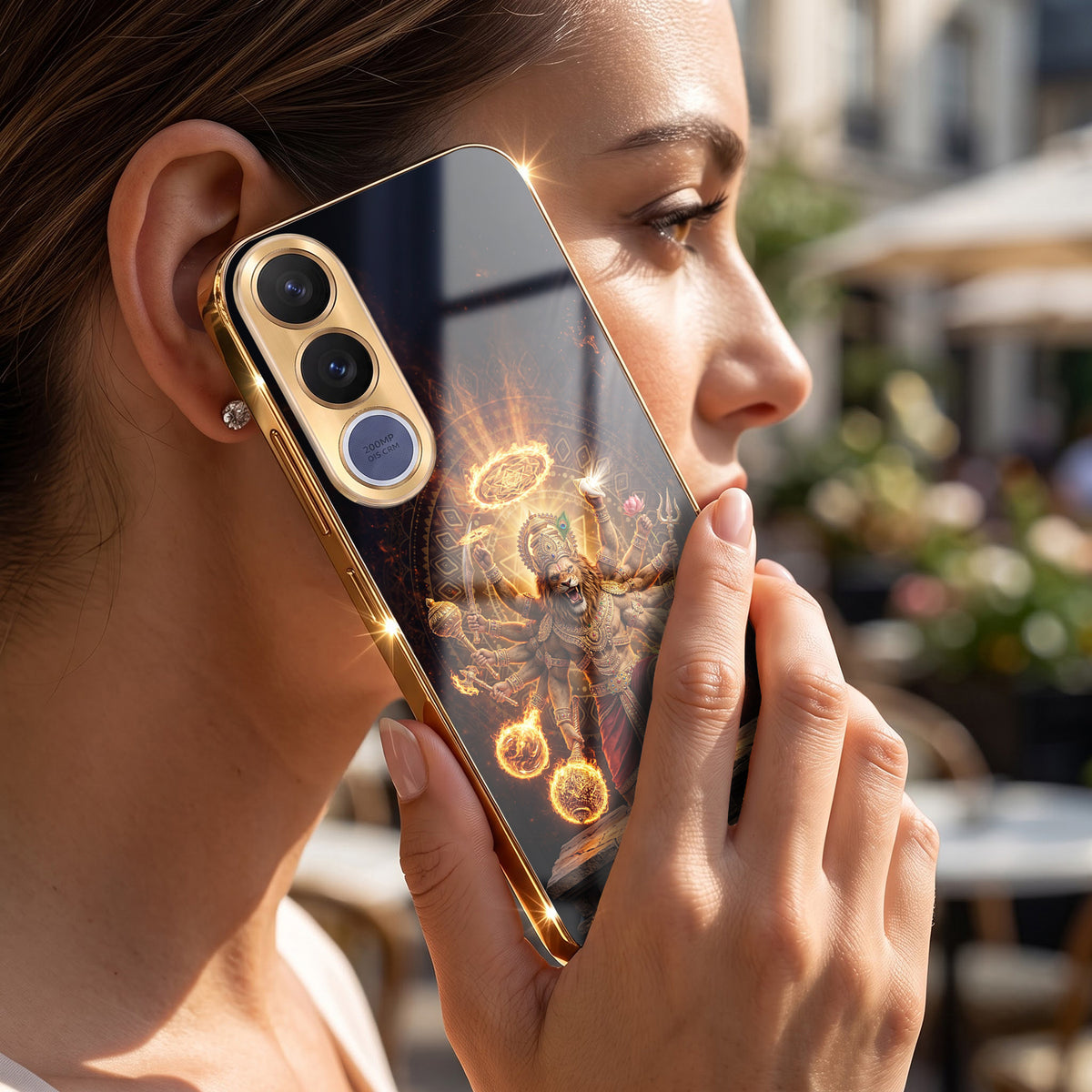 Vivo V70 FE 5G Lord Narasimha Gold Electroplated Glass Phone Back Case