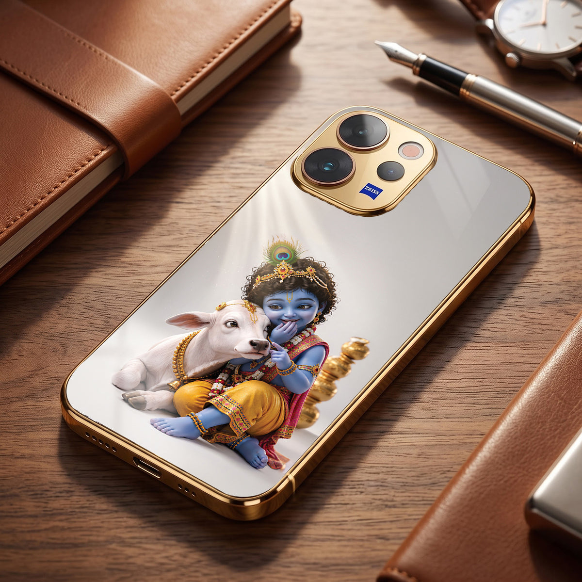 Vivo V70 5G Bal Krishna Blessings Gold Electroplated Glass Phone Back Case
