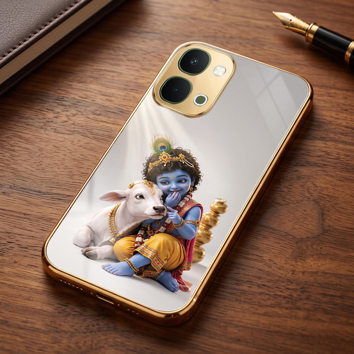 Vivo T5x 5G Bal Krishna Blessings Gold Electroplated Glass Phone Back Case