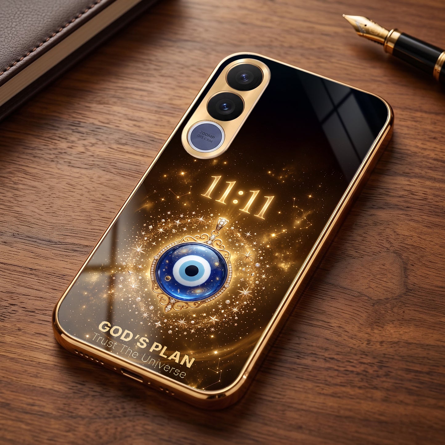 Vivo V70 Fe God’s Plan Evil Eye Gold Electroplated Glass Phone Back Case