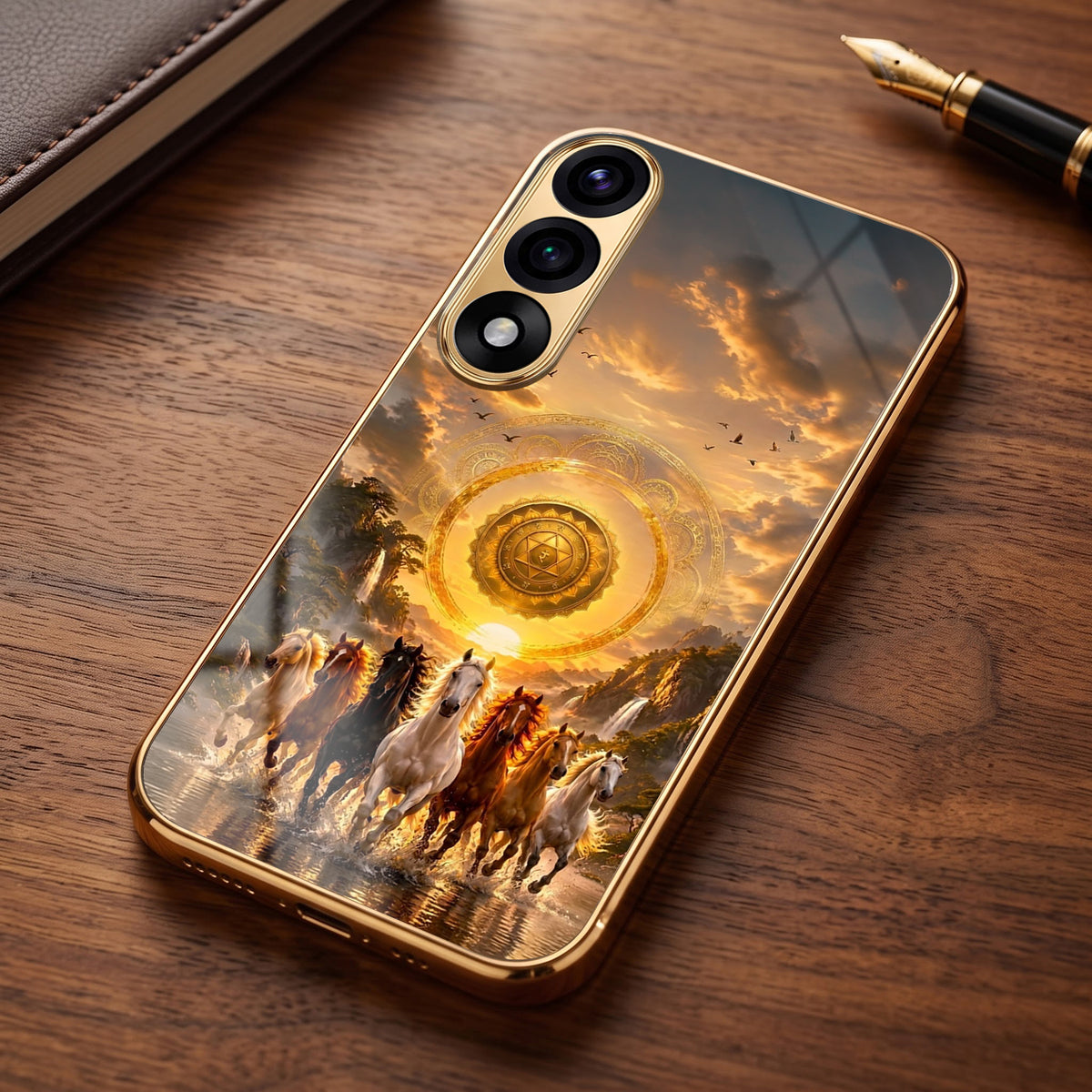 Oneplus Nord 5 5G Celestial Seven Horses Gold Electroplated Glass Phone Back Case