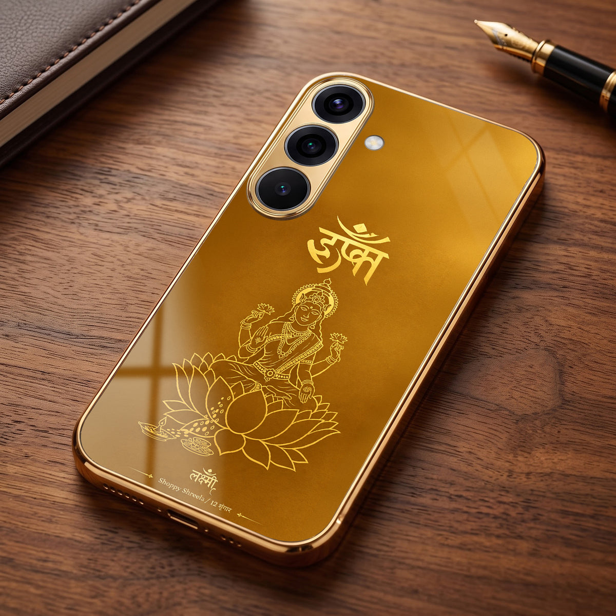 Samsung Galaxy A36 5G Shree Lakshmi Divine Gold Electroplated Glass Phone Back Case