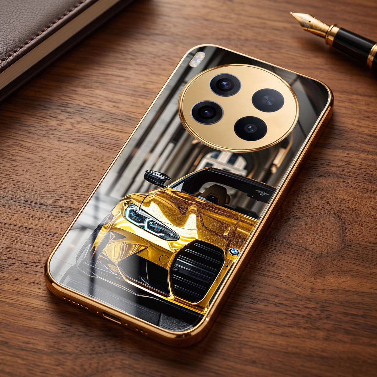 Vivo X300 Pro 5G Golden BMW Gold Electroplated Glass Phone Back Case