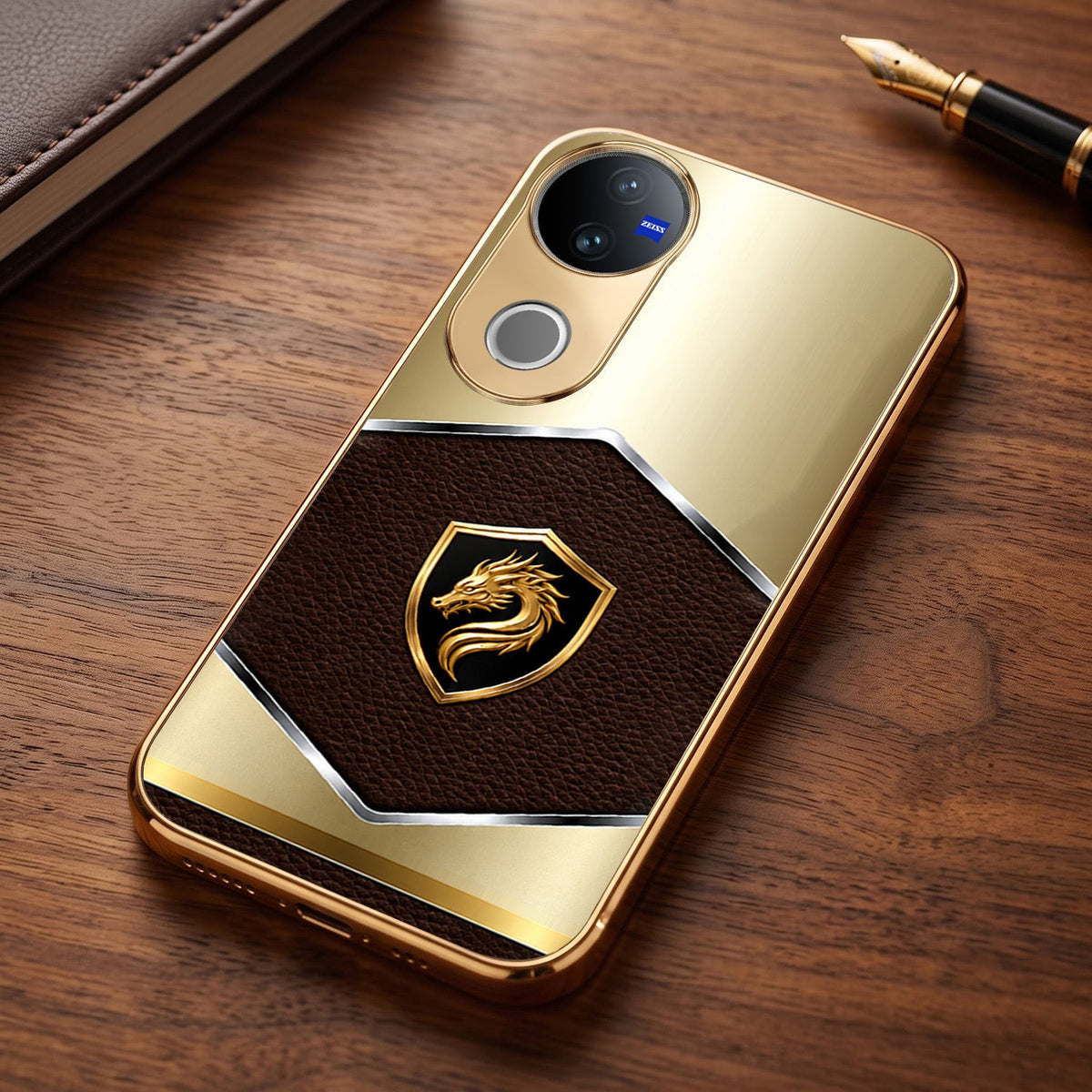 Vivo V50 5G Dragon Crest Gold Electroplated Glass Phone Back Case