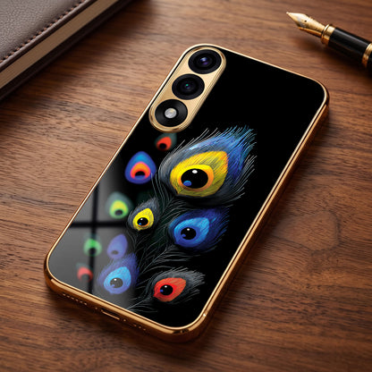 Oneplus Nord 5 5G Multi-Feather Peacock Gold Electroplated Glass Phone Back Case