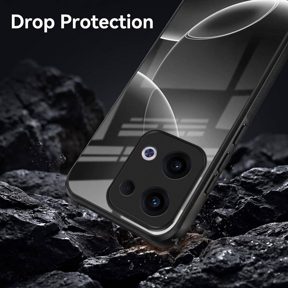 Oppo Reno 13 5G Premium Acrylic Shockproof Glass Back Case (Black Wave)