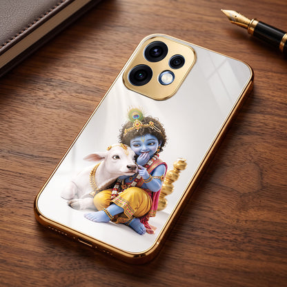 Oppo Reno 16 5G Bal Krishna Blessings Gold Electroplated Glass Phone Back Case