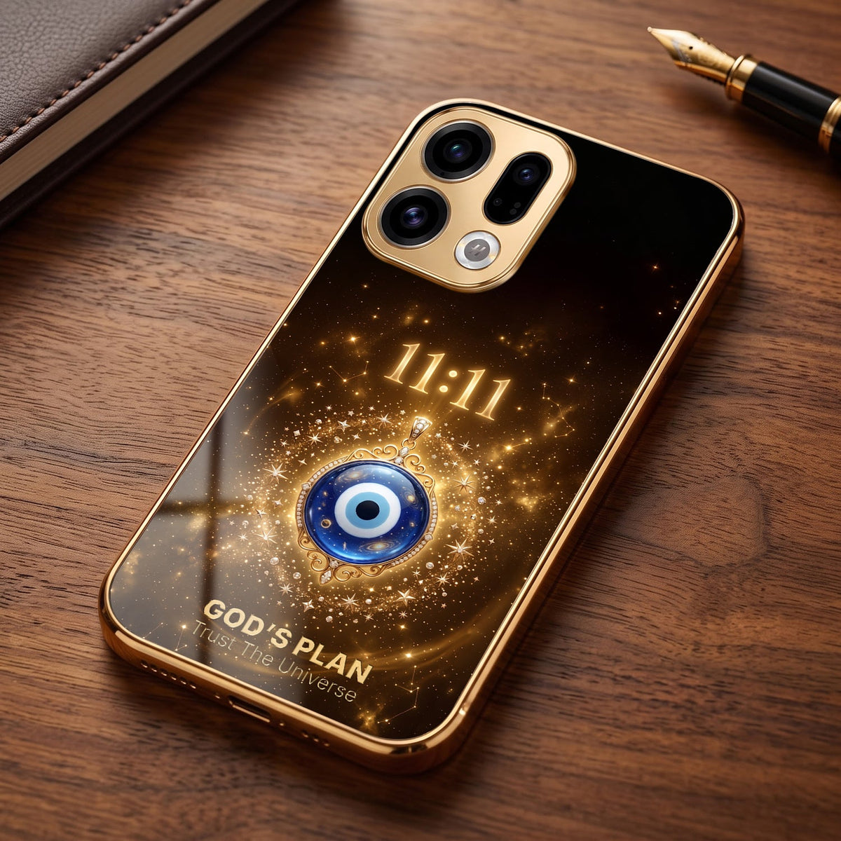 Oppo Find X9 5G God’s Plan Evil Eye Gold Electroplated Glass Phone Back Case