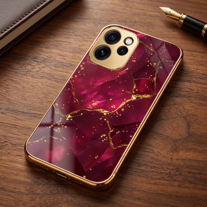 Oppo Reno 15 Pro Mini 5G Luxury Crimson Marble Gold Electroplated Glass Phone Back Case