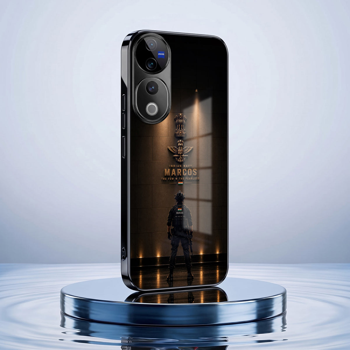 Vivo V40 Pro 5G Indian Navy Marcos Black Electroplated Glass Phone Back Case