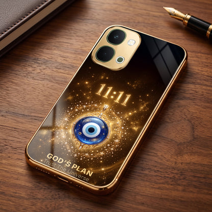 Vivo T5x 5G God’s Plan Evil Eye Gold Electroplated Glass Phone Back Case