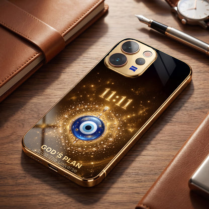 Vivo V70 5G God’s Plan Evil Eye Gold Electroplated Glass Phone Back Case