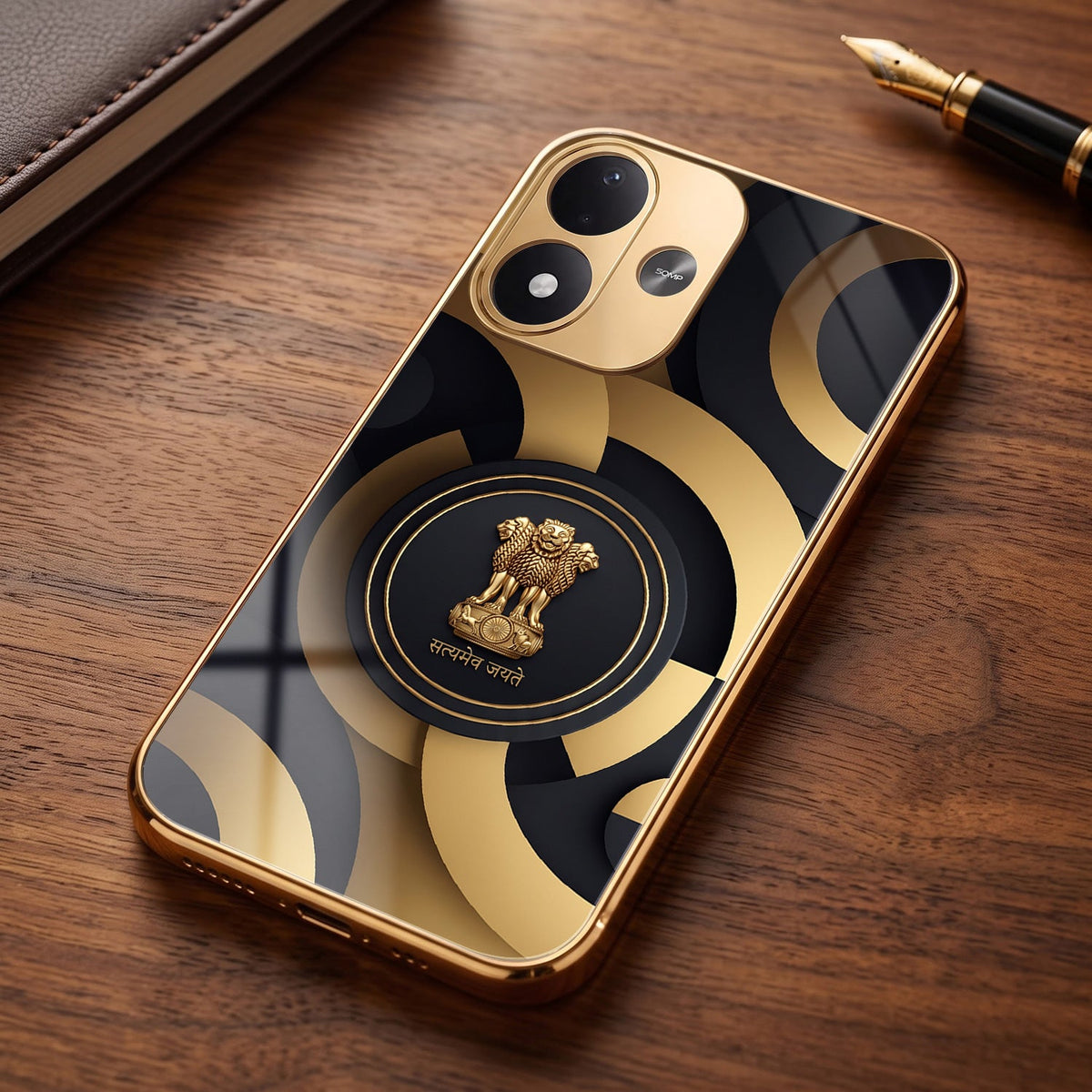 Redmi Note 17 5G Royal Emblem Gold Electroplated Glass Phone Back Case