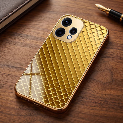 Oppo Reno 15 5G Golden Criss Cross Gold Electroplated Glass Phone Back Case