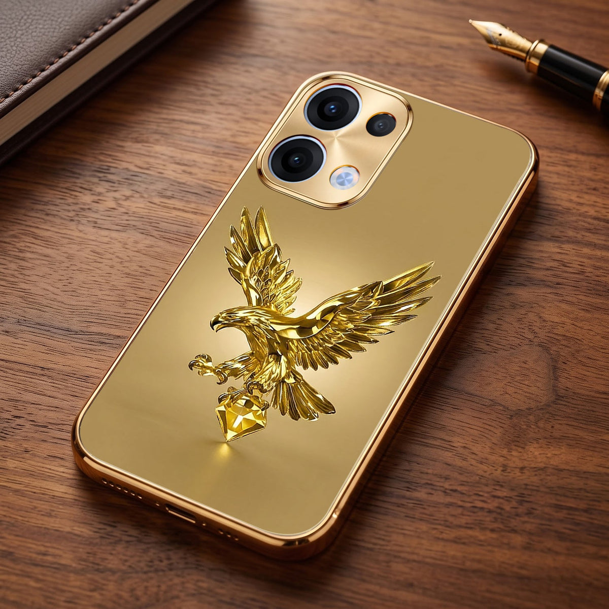 Oppo Reno 13 5G Golden Eagle Gold Electroplated Glass Phone Back Case