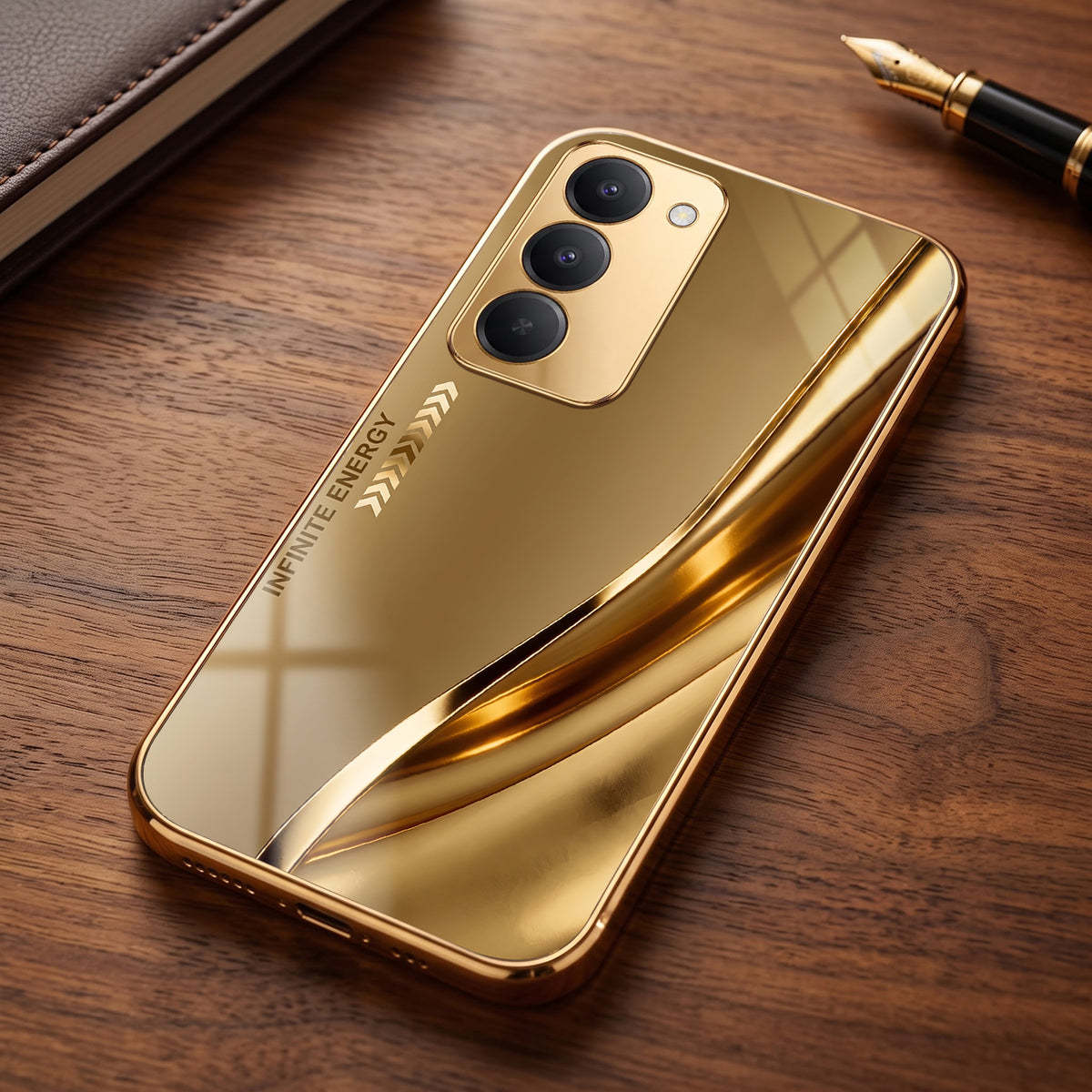Redmi 15 5G Luxury Infinity Energy Gold Electroplated Glass Phone Case