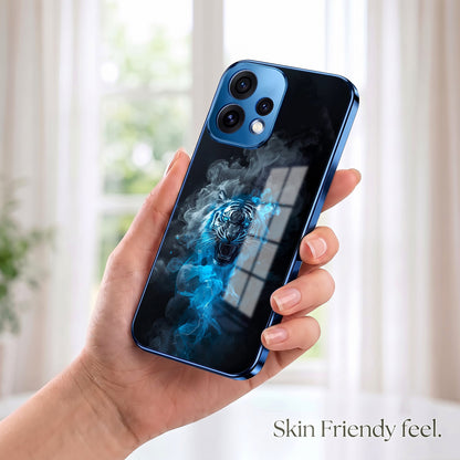 Oppo Reno 15 5G Thunder Titan Lion Blue Electroplated Glass Phone Back Case