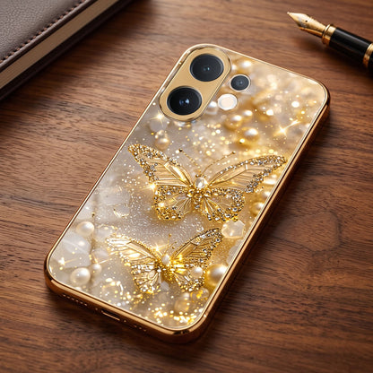 Vivo V60 5G Golden Butterfly Gold Electroplated Glass Phone Back Case