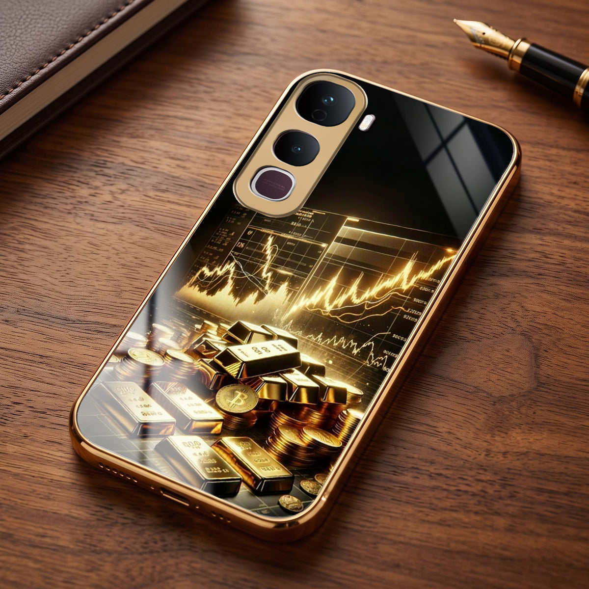 Vivo Y400 Pro 5G Luxury Wealth Trader Gold Electroplated Glass Phone Back Case