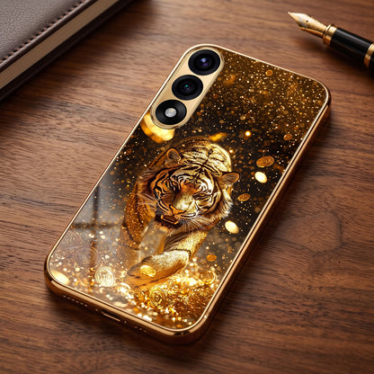 Oneplus Nord 5 5G Luxury Tiger Gold Electroplated Glass Phone Back Case