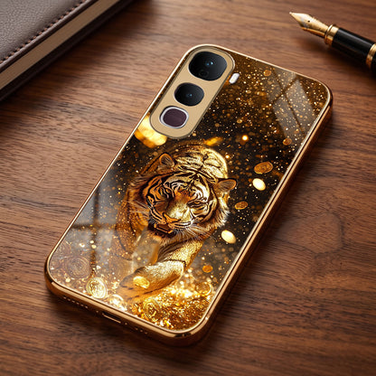 Vivo Y400 Pro 5G Luxury Tiger Gold Electroplated Glass Phone Back Case