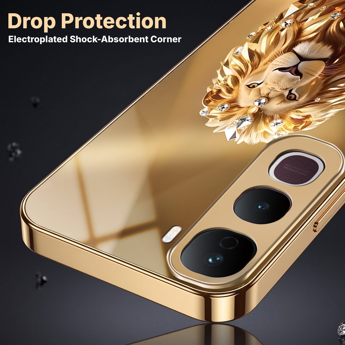 Vivo Y400 Pro 5G Luxury Lion Gold Electroplated Glass Phone Back Case