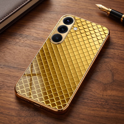 Samsung Galaxy A36 5G Golden Criss Cross Gold Electroplated Glass Phone Back Case