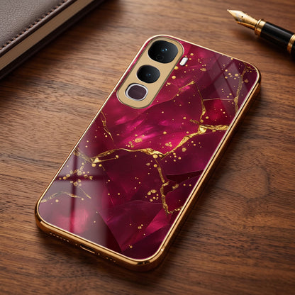 Vivo Y400 Pro 5G Luxury Crimson Marble Gold Electroplated Glass Phone Back Case