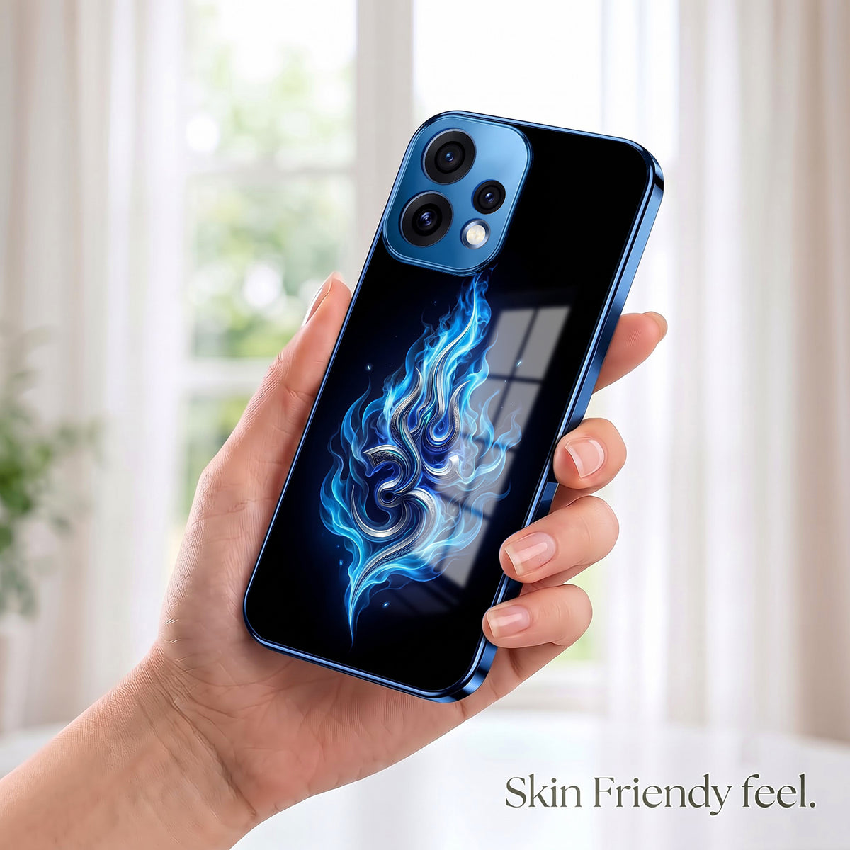 Oppo Reno 15 5G Blue Flame OM Blue Electroplated Glass Phone Back Case