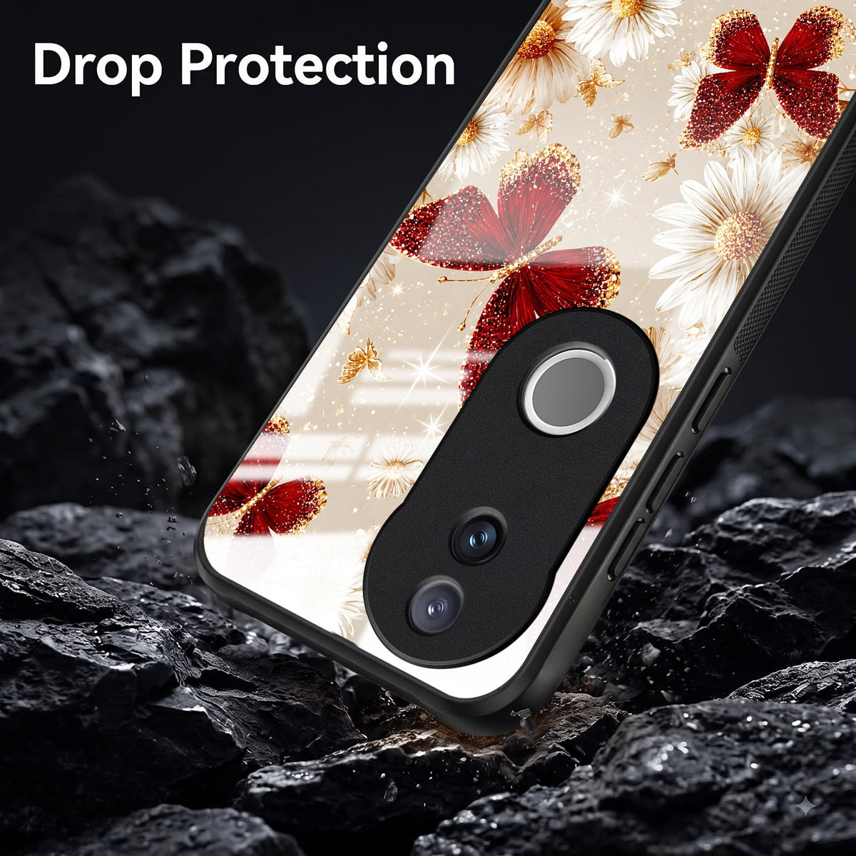 Vivo V50 5G Butterfly Floral Acrylic Glass Back Case