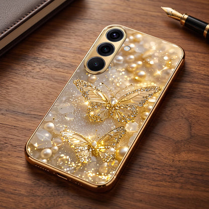 Samsung Galaxy A36 5G Golden Butterfly Gold Electroplated Glass Phone Back Case