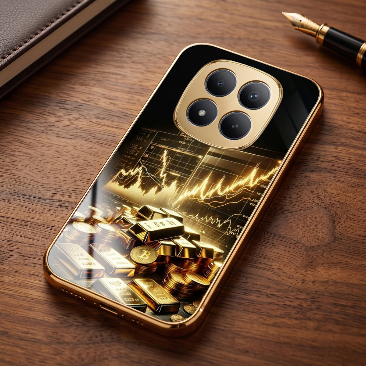Redmi Note 15 Pro Plus 5G Luxury Wealth Trader Gold Electroplated Glass Phone Back Case