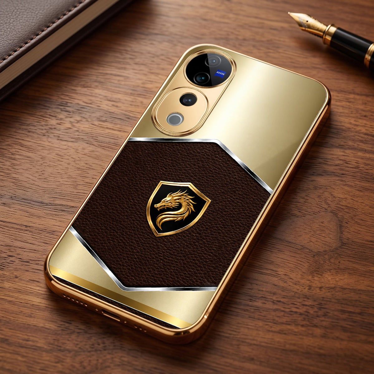 Vivo V40 Pro 5G Dragon Crest Gold Electroplated Glass Phone Back Case