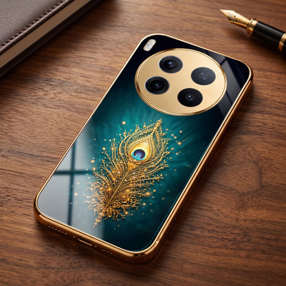 Vivo X300 Pro 5G Golden Peacock Feather Gold Electroplated Glass Phone Back Case