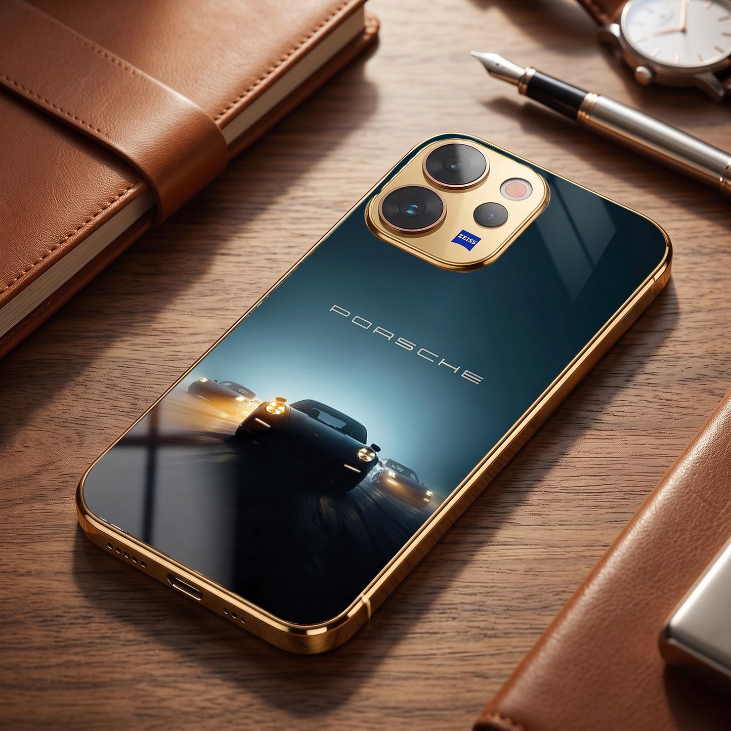 Vivo V70 5G Porsche Luxury Gold Electroplated Glass Phone Back Case