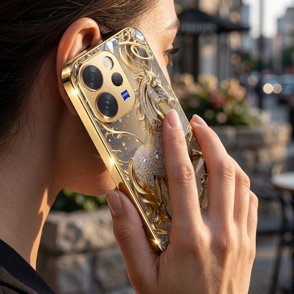 Vivo V70 5G Luxury Horse Texture Gold Electroplated Glass Phone Back Case