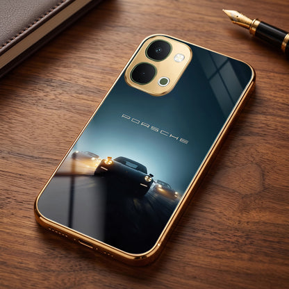 Vivo T5x 5G Porsche Luxury Gold Electroplated Glass Phone Back Case