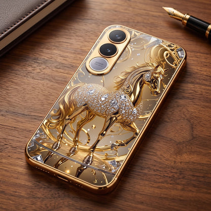 Vivo V70 FE 5G Luxury Horse Texture Gold Electroplated Glass Phone Back Case